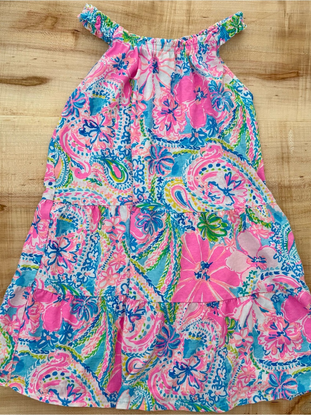 Lilly Pulitzer Girls Loro Sundress M 6 7 Pink Blue Floral Summer Dress